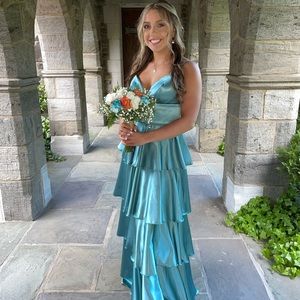 Silk prom dress with layers